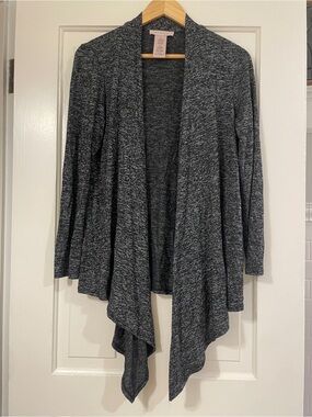Philosophy Marled Gray Open Front Waterfall Drape Cardigan Sweater - Size Medium